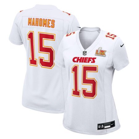 Women's Kansas City Chiefs #15 Patrick Mahomes Tundra White Super Bowl LIX Fashion Game Jersey